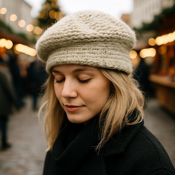 Vintage Handmade Wool Hat (Beige Tweed) - Picture 3 of 7
